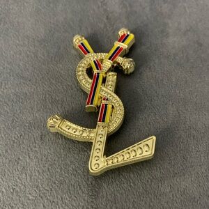 Upcycled Gold Pin with Red, Blue & Yellow Stripes